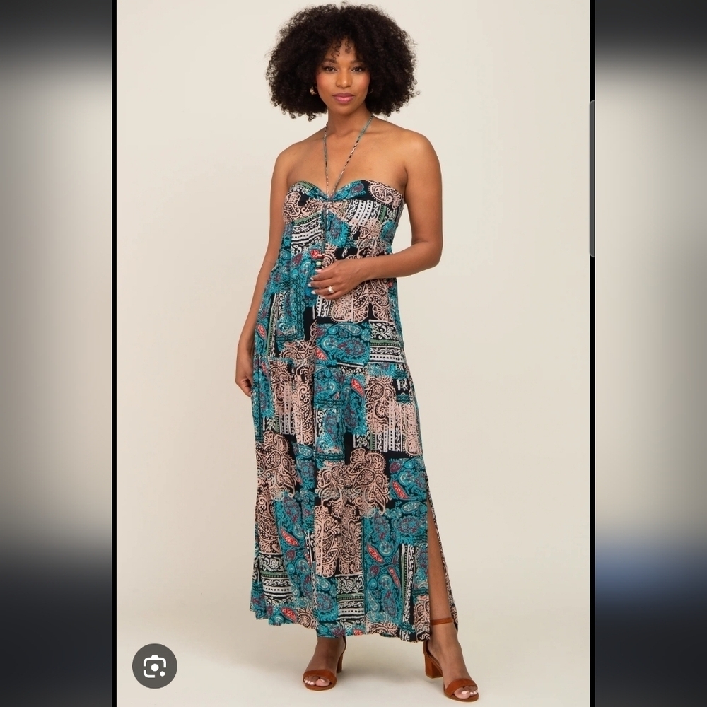 Dress Forum Halter Tie Neckline Abstract Patterned Maxi Dress Small